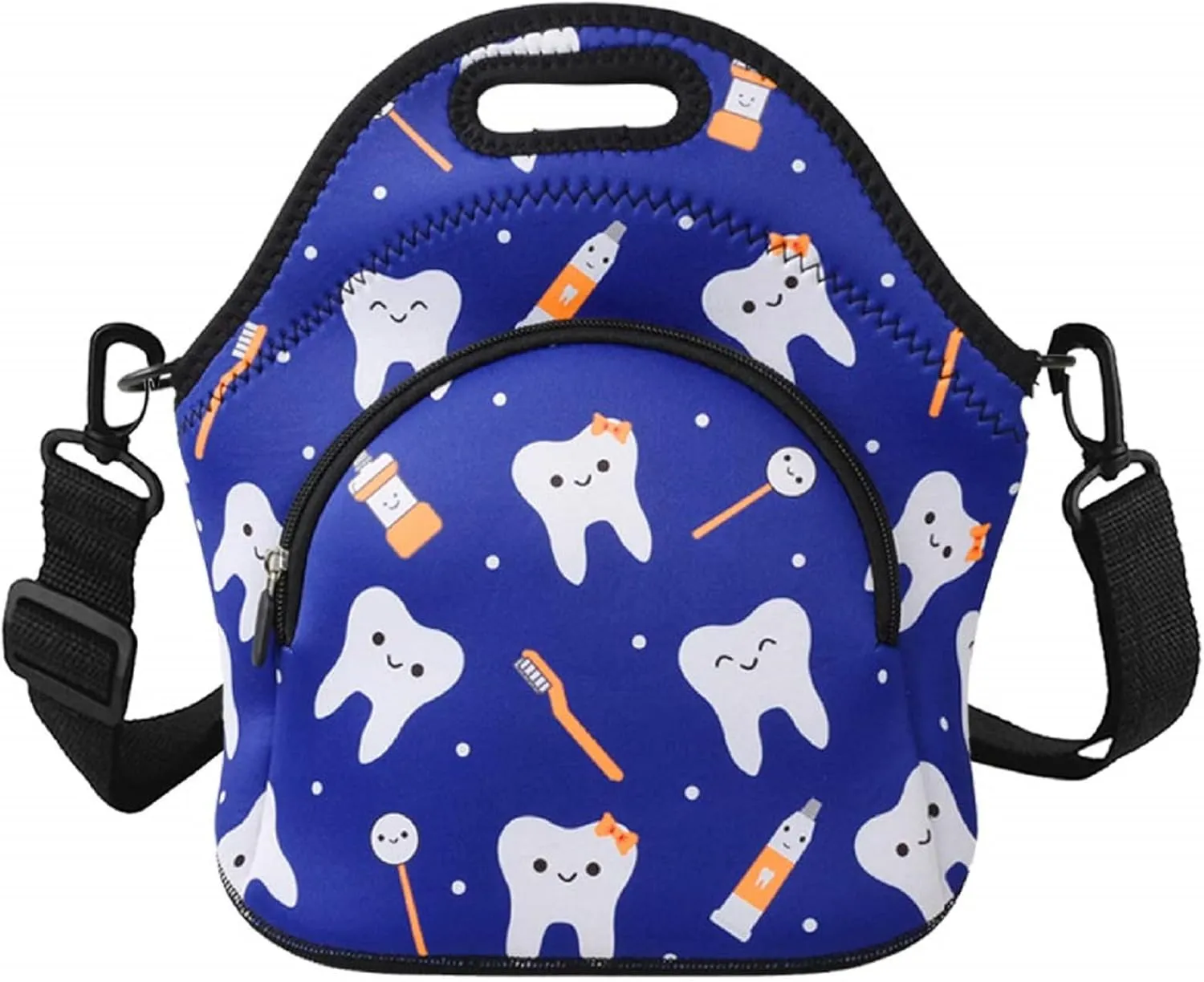 Violet Mist Neoprene Dental Lunch Bags with Shoulder Strap Getaway Lunch Totes for Women Men Insulated Thermal Lunch Box Reusable Bento Bag Pocket Zipper for Docter Work Picnic Travel, Blue Teeth
