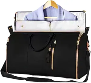 Viralhuntz Travel Bag, Large Capacity Unfoldable Duffle Bag, 2 in 1 Convertible Large PU Leather Waterproof Duffle Bag with Shoe Pouch (0528 black)
