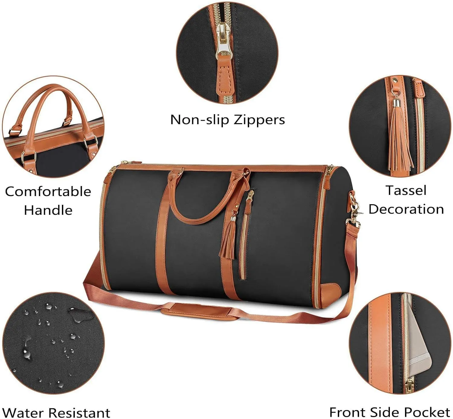 Viralhuntz Travel Bag, Large Capacity Unfoldable Duffle Bag, 2 in 1 Convertible Large PU Leather Waterproof Duffle Bag with Shoe Pouch (0528 black)