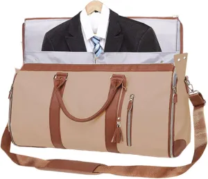 Viralhuntz Travel Bag, Large Capacity Unfoldable Duffle Bag, 2 in 1 Convertible Large PU Leather Waterproof Duffle Bag with Shoe Pouch (0528 khaki with brown)