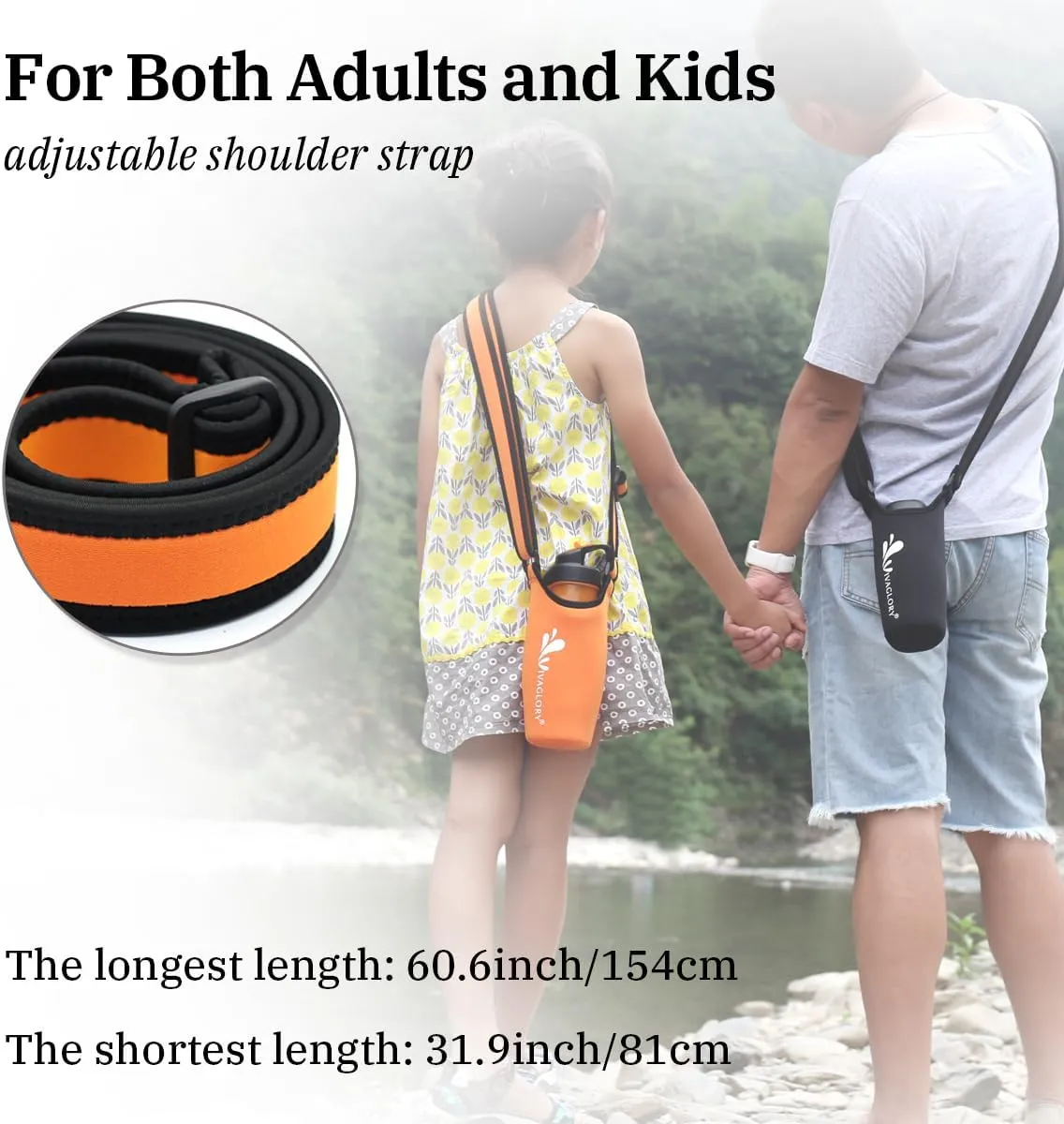VIVAGLORY Neoprene Water Bottle Holder, Insulated Water Bottle Sling with Adjustable Shoulder Strap, Great for Stainless Steel & Plastic Bottles, Sport & Energy Drinks