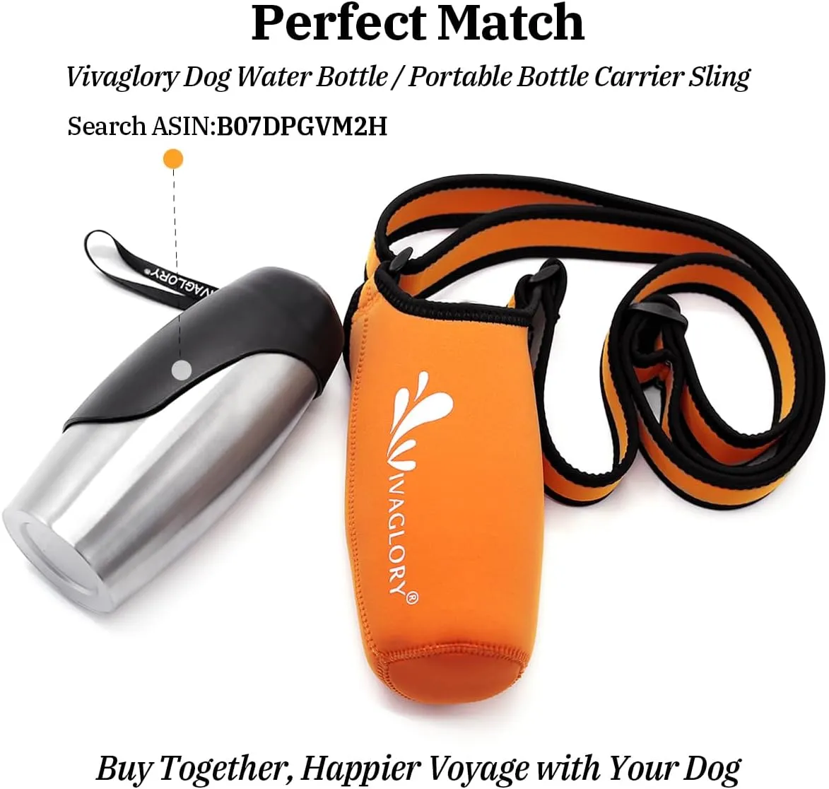 VIVAGLORY Neoprene Water Bottle Holder, Insulated Water Bottle Sling with Adjustable Shoulder Strap, Great for Stainless Steel & Plastic Bottles, Sport & Energy Drinks
