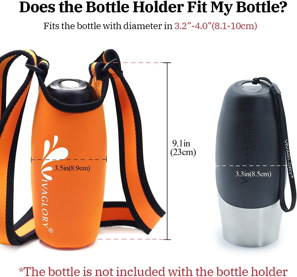 VIVAGLORY Neoprene Water Bottle Holder, Insulated Water Bottle Sling with Adjustable Shoulder Strap, Great for Stainless Steel & Plastic Bottles, Sport & Energy Drinks