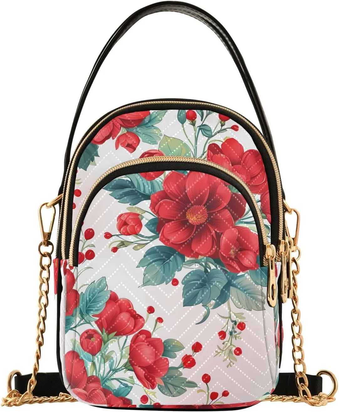 Vivid Floral Cluster White Small Handbag Crossbody Bag for Women Quilted Bags Shoulder Purse Phone Wallet Chain Bag