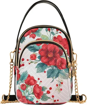 Vivid Floral Cluster White Small Handbag Crossbody Bag for Women Quilted Bags Shoulder Purse Phone Wallet Chain Bag