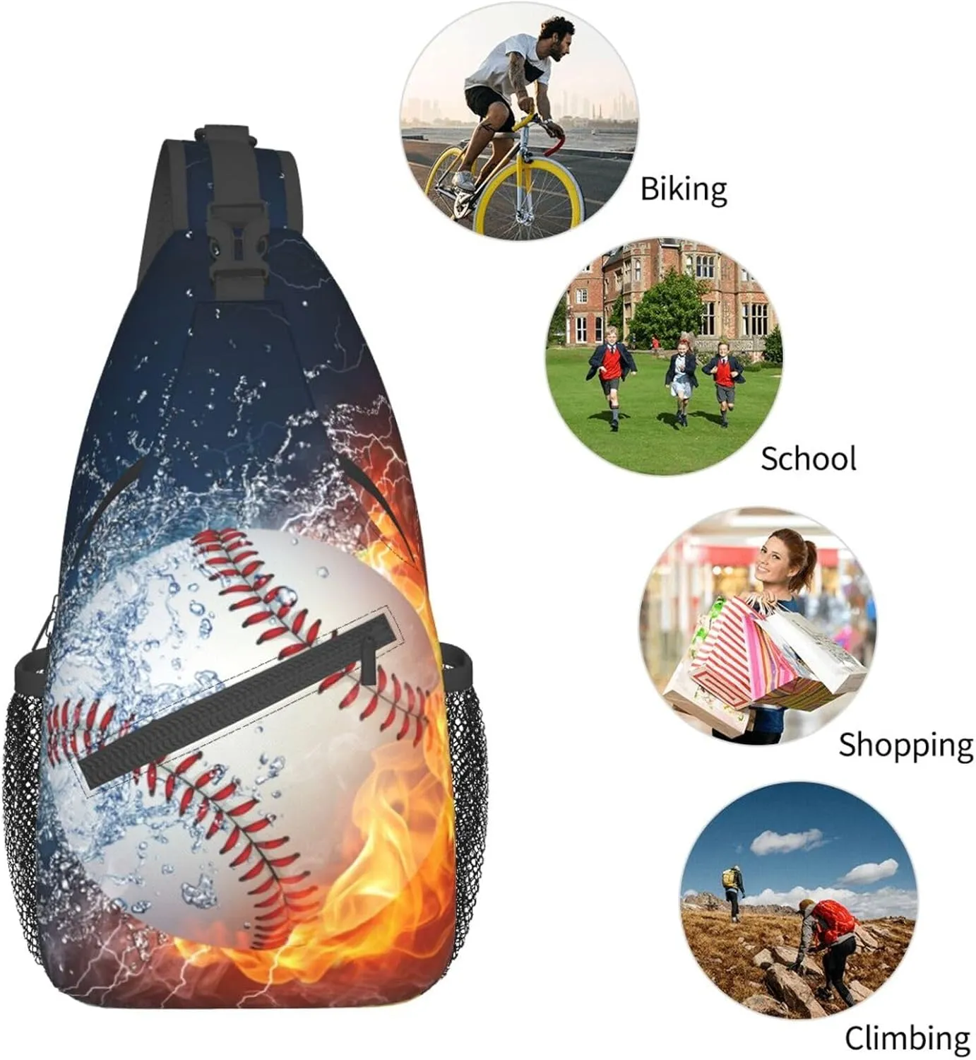 VOOHDDY Baseball Ball Cool Sling Bag For Men Women Travel Hiking Backpack Crossbody Shoulder Chest Bags Casual Daypack Sport