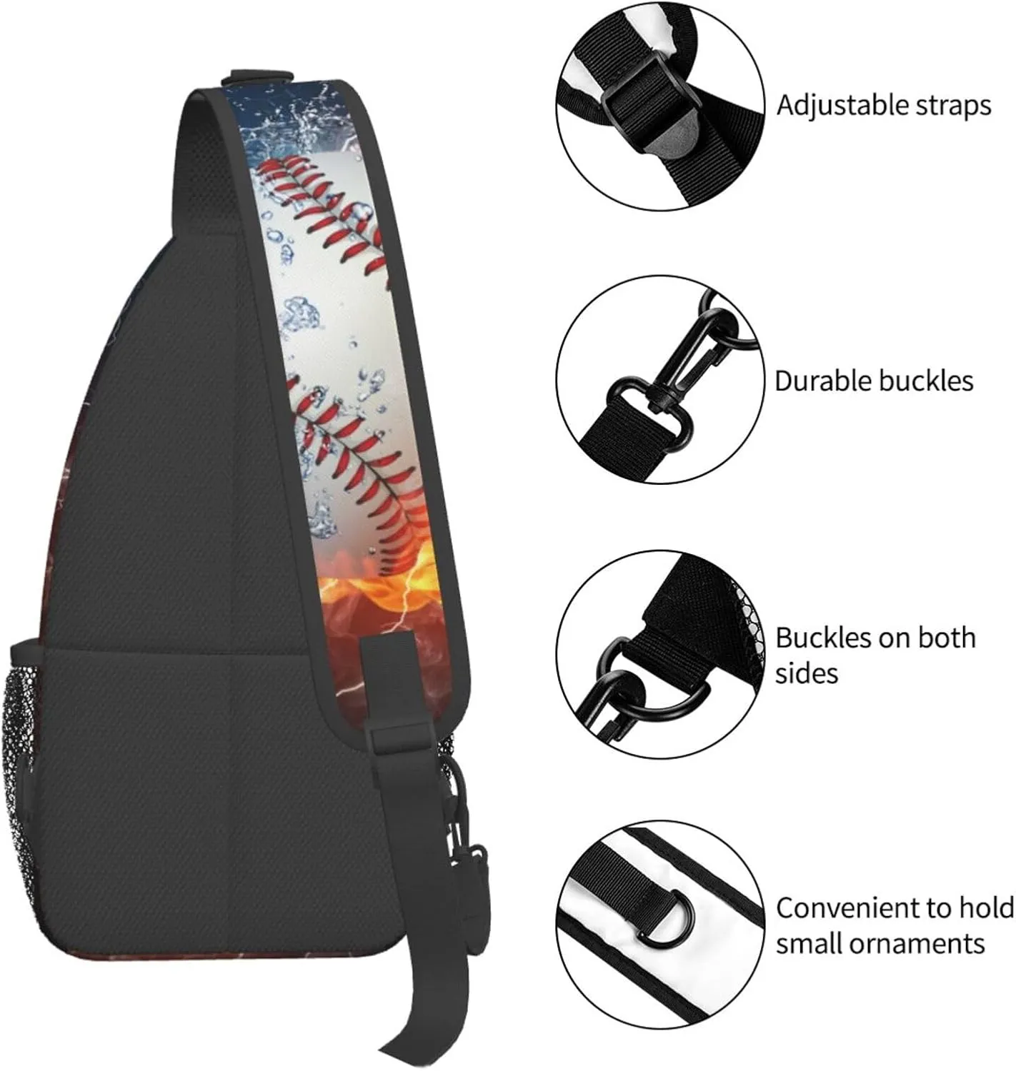 VOOHDDY Baseball Ball Cool Sling Bag For Men Women Travel Hiking Backpack Crossbody Shoulder Chest Bags Casual Daypack Sport