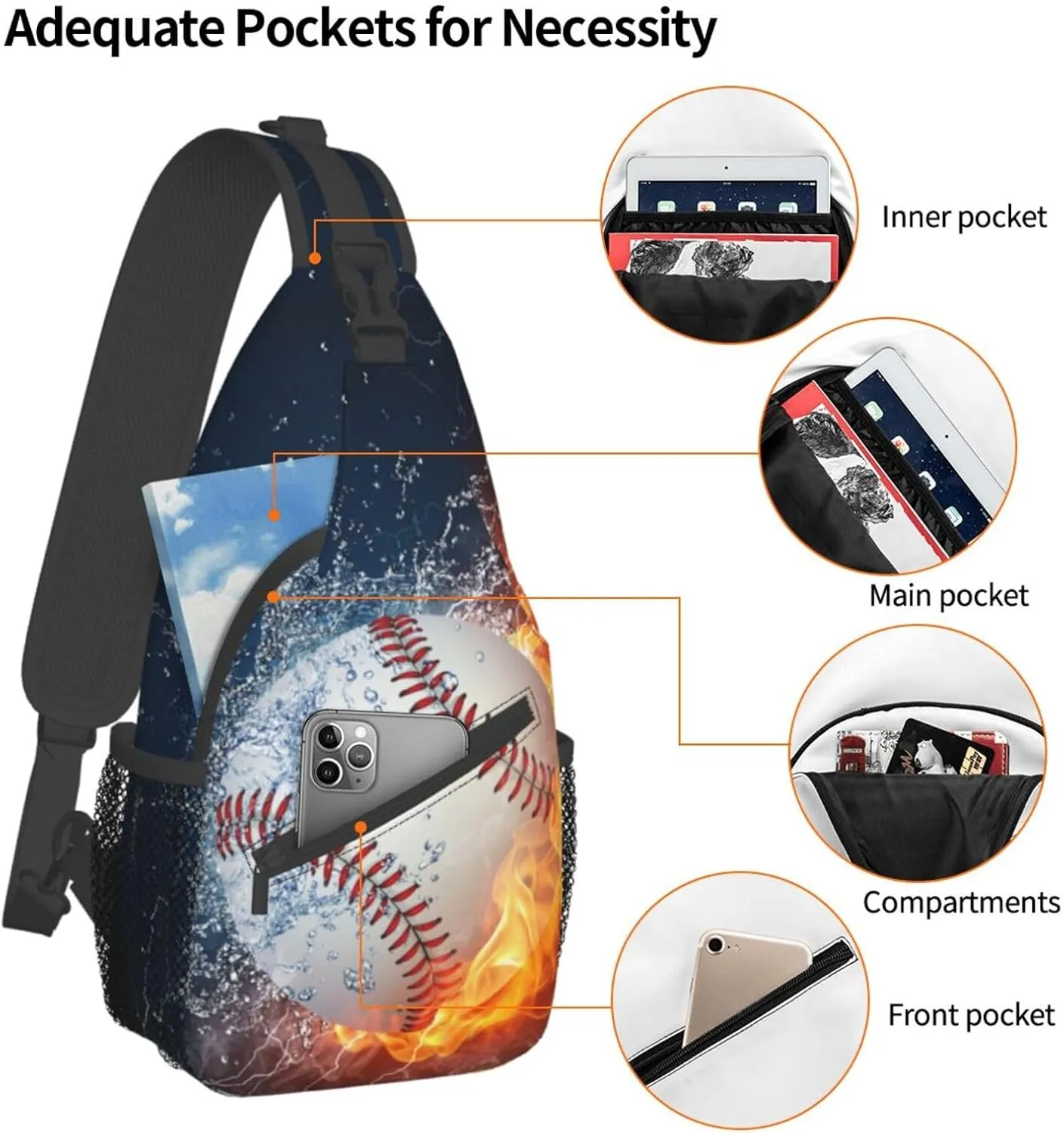 VOOHDDY Baseball Ball Cool Sling Bag For Men Women Travel Hiking Backpack Crossbody Shoulder Chest Bags Casual Daypack Sport