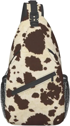 VOOHDDY Cow Print Vintage Sling Bag For Women Men Travel Hiking Backpack Crossbody Shoulder Chest Bags Casual Daypack Sport