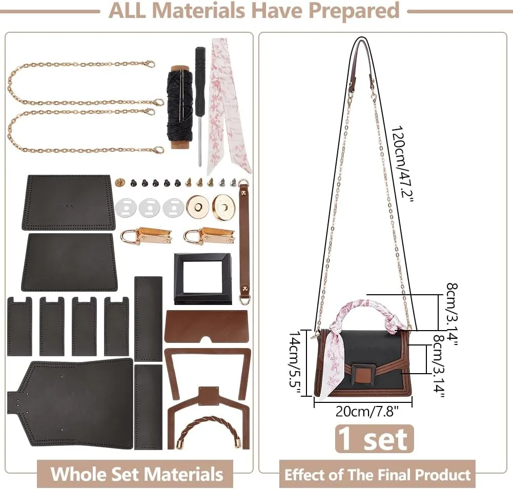 WADORN DIY Women Satchel Crossbody Bag Making Kit, Imitation Leather Handmade Stitch Shoulder Bag Making Set Women Fashion Handbag Material Kit Handmade Craft Bag Making Gift, Black