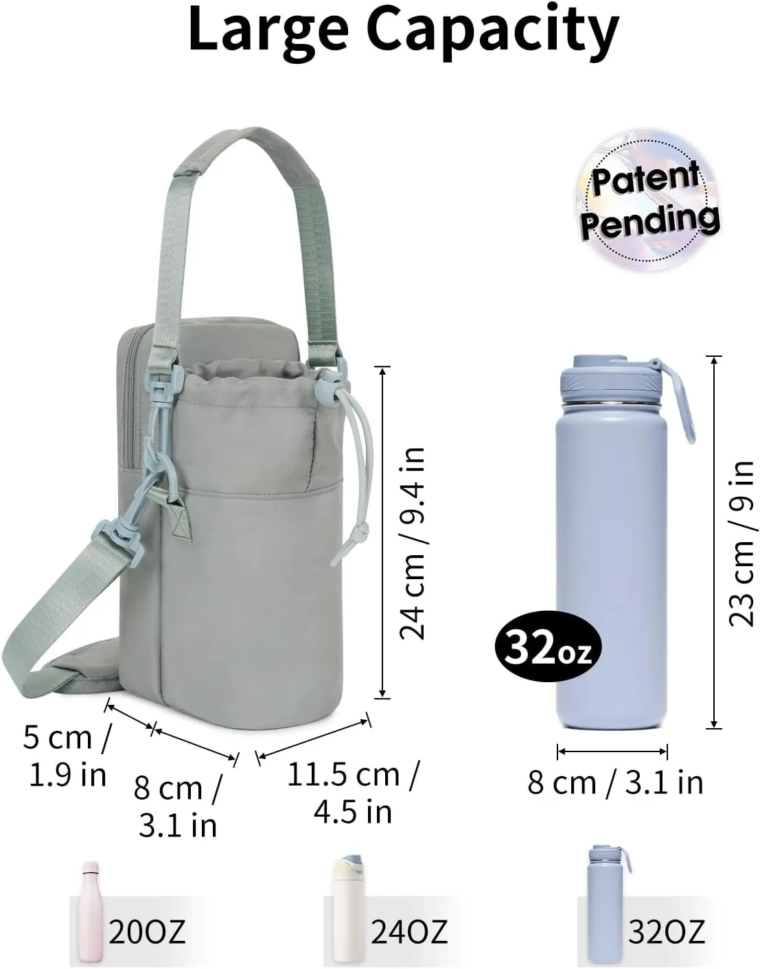 Wandering Nature Water Bottle Holder with Strap 32oz Insulated Water Bottle Carrier Sling Bag with Phone Pocket Water Bottle Pouch for Hiking Walking(Patent Pending)…