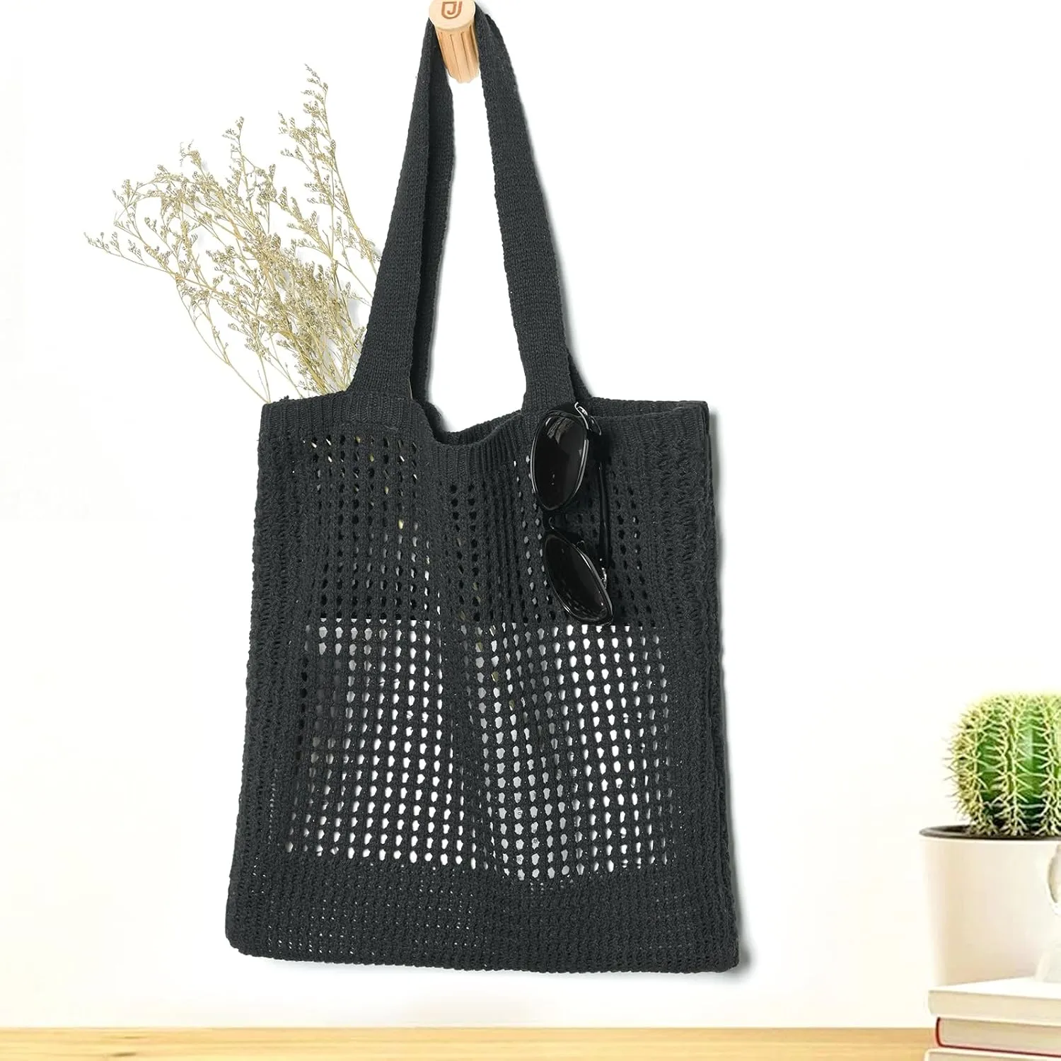 WantGor Crochet Bags, Beach Mesh Tote Bag Womens Shoulder Shopping Handbag Casual Travel Totes Bag Foldable Hobo Bags