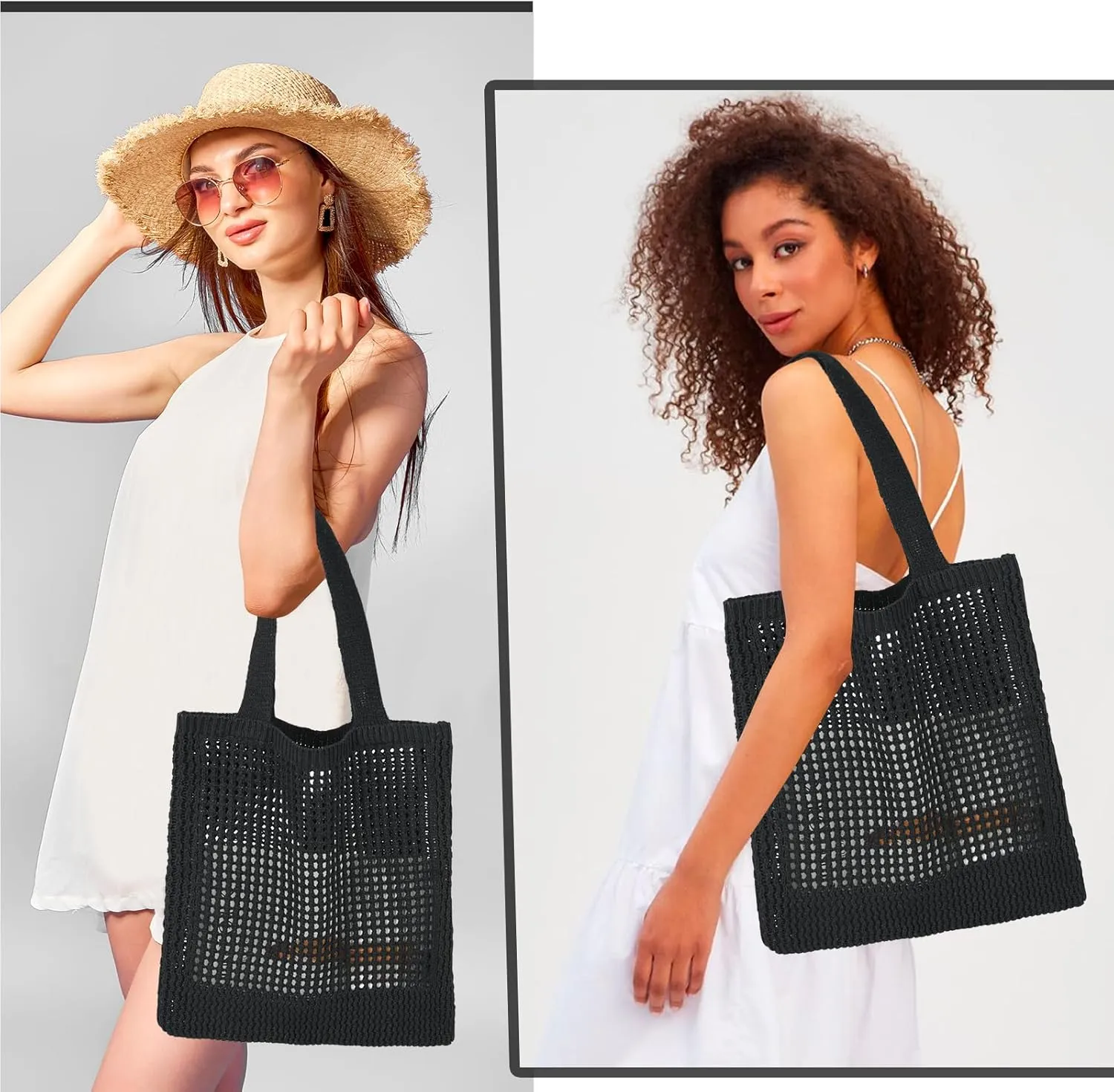 WantGor Crochet Bags, Beach Mesh Tote Bag Womens Shoulder Shopping Handbag Casual Travel Totes Bag Foldable Hobo Bags
