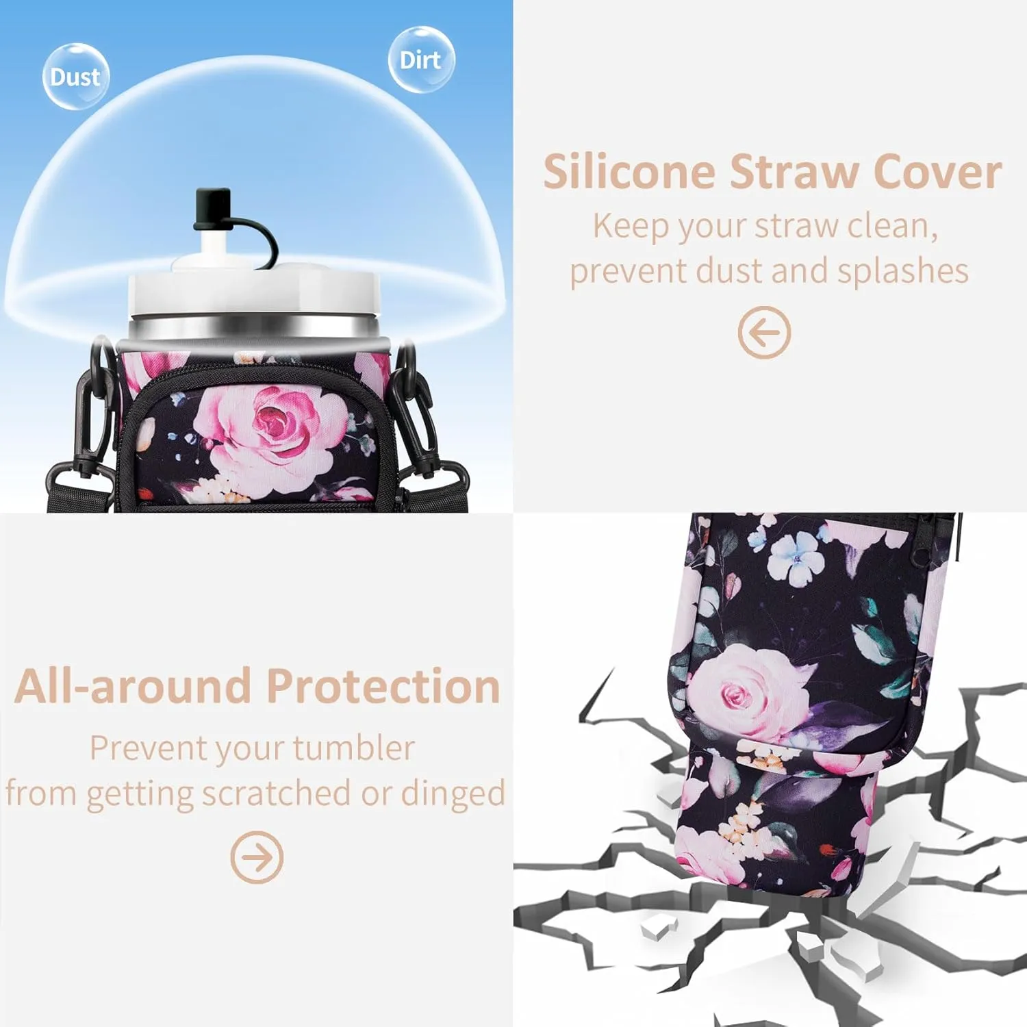 Water Bottle Carrier Bag with Strap for Stanley 40/30 oz Tumbler Neoprene Insulated Cup Holder Sleeve with Phone Pocket & Straw Cover for Stanley Cup Accessories