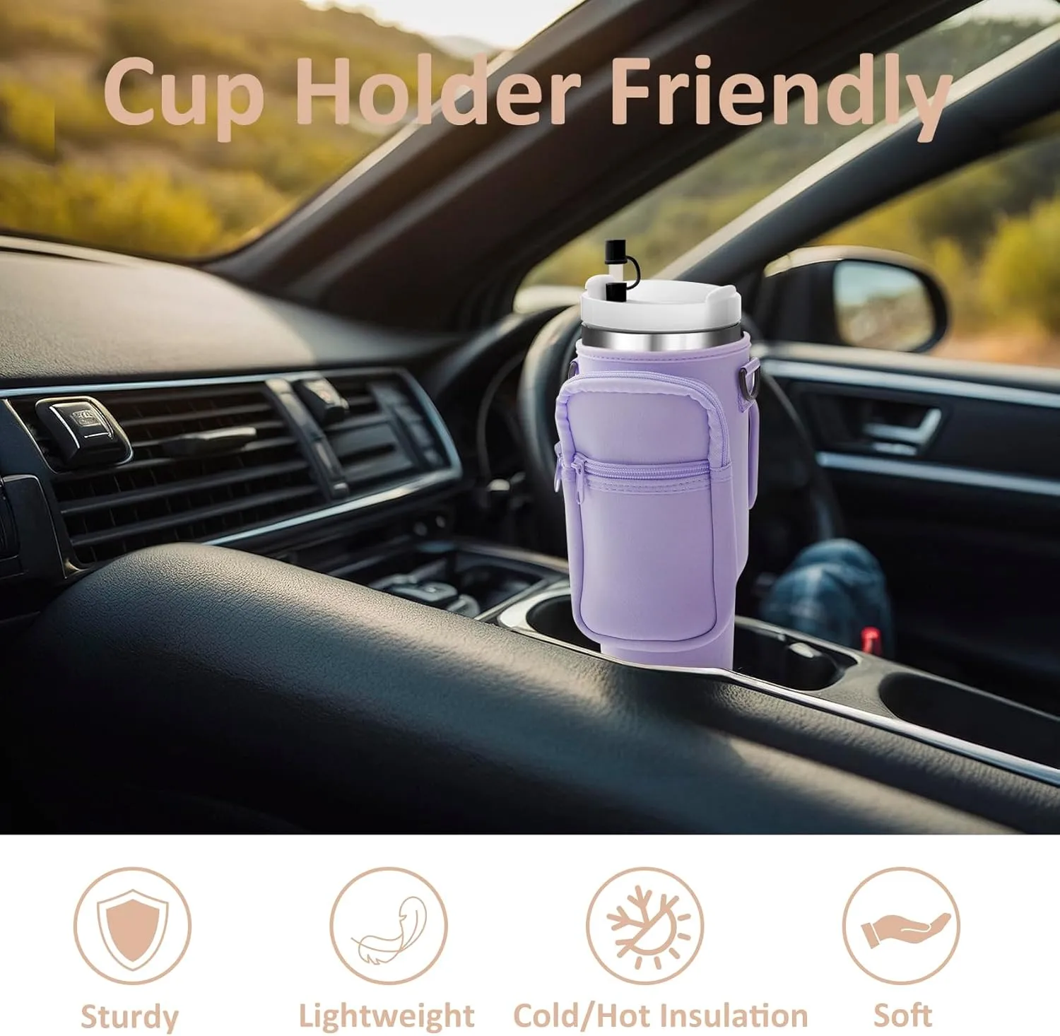 Water Bottle Carrier Bag with Strap for Stanley 40/30 oz Tumbler Neoprene Insulated Cup Holder Sleeve with Phone Pocket & Straw Cover for Stanley Cup Accessories