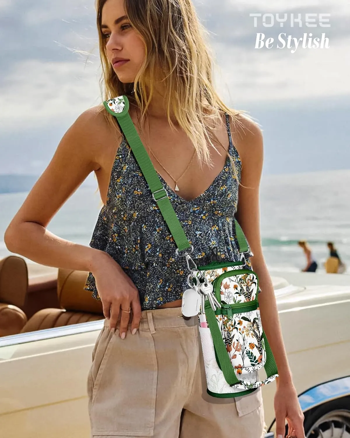 Water Bottle Holder Carrier Bag with Strap - Crossbody Sling for Walking with Phone Pocket Insulated for 32 24 oz