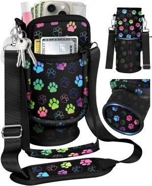 Water Bottle Holder Carrier Bag with Strap - Crossbody Sling for Walking with Phone Pocket Insulated for 32 24 oz