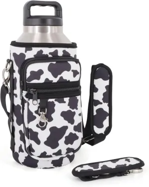 Water Bottle Holder Sling Bag Sleeve Carrier 32oz 40oz 64oz, Insulated Crossbody Water Bottle Case Cover with Padded Strap and 2 Pockets for Walking Hiking Camping
