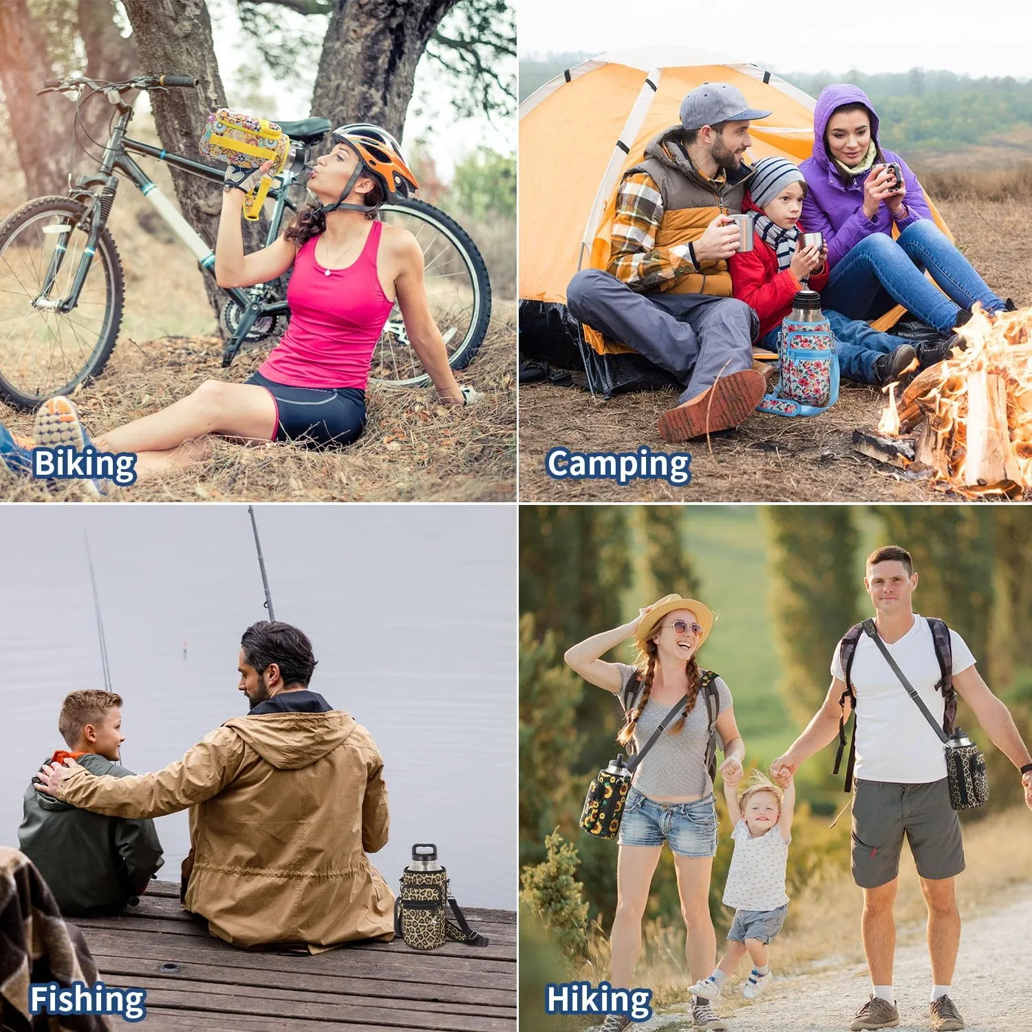 Water Bottle Holder Sling Bag Sleeve Carrier 32oz 40oz 64oz, Insulated Crossbody Water Bottle Case Cover with Padded Strap and 2 Pockets for Walking Hiking Camping
