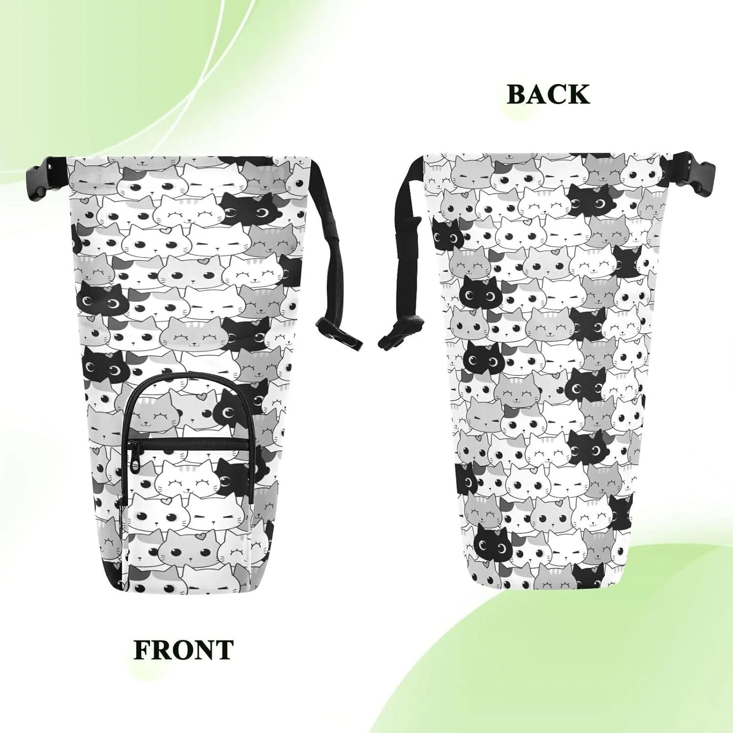 Water Bottle Sling Sleeve Bag, Bottle Carrier Holder Case Cover with Removable Strap Travel Cup Mug Storage with Pockets White Lines Marble Granite Agate Black Grey Triangle Tile