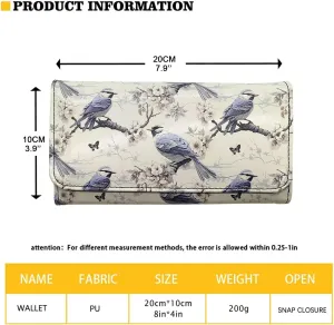 Watercolor Dahlia Flowers Long Wallets for Women Vegan PU Leather Trifold Wallet, Retro Pink Floral Clutch Card Holder Phone Money Organizer