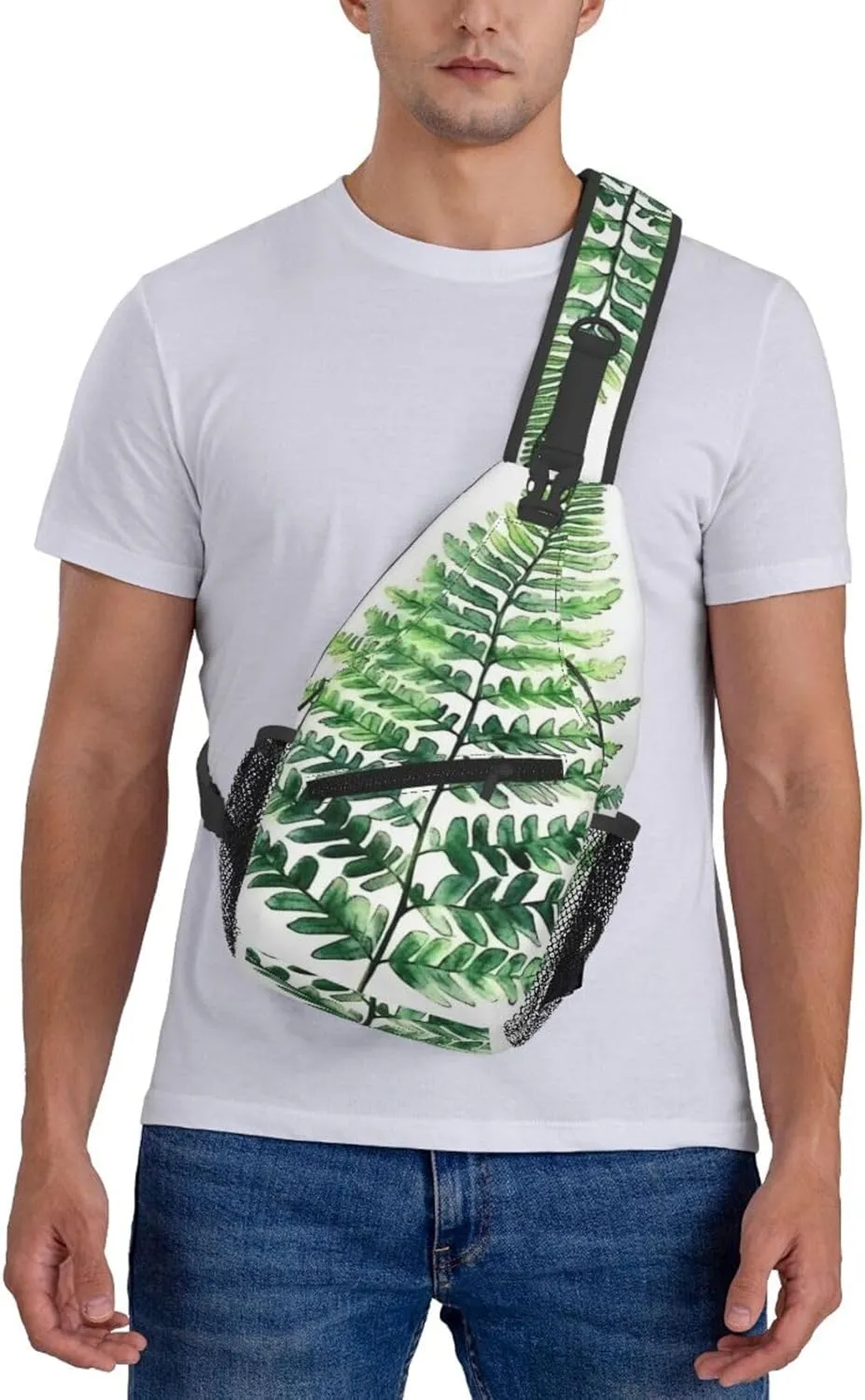 Watercolor Fern Backpack Travel Hiking Daypack Chest Bags Crossbody Shoulder Bag