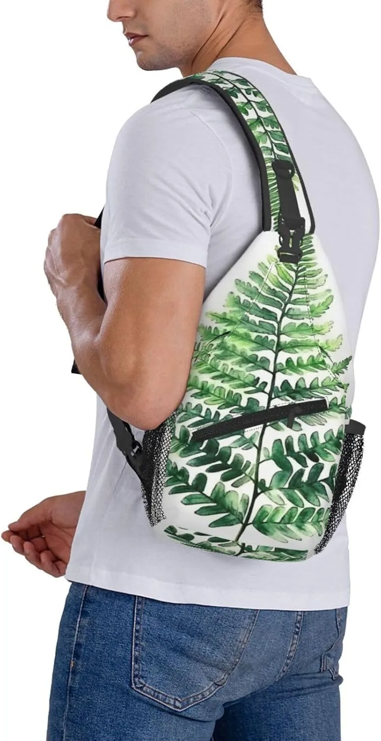 Watercolor Fern Backpack Travel Hiking Daypack Chest Bags Crossbody Shoulder Bag
