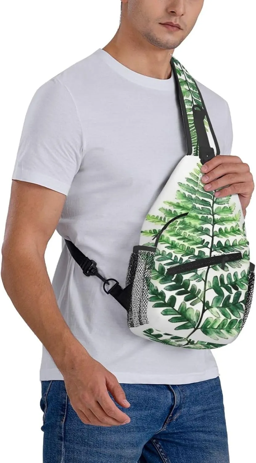 Watercolor Fern Backpack Travel Hiking Daypack Chest Bags Crossbody Shoulder Bag