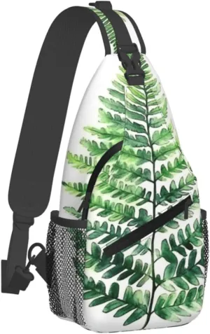 Watercolor Fern Backpack Travel Hiking Daypack Chest Bags Crossbody Shoulder Bag