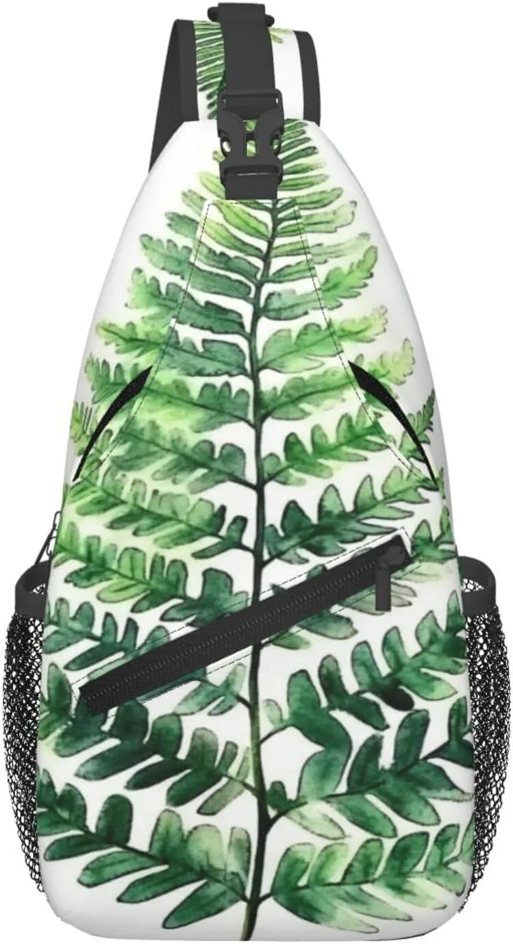 Watercolor Fern Backpack Travel Hiking Daypack Chest Bags Crossbody Shoulder Bag