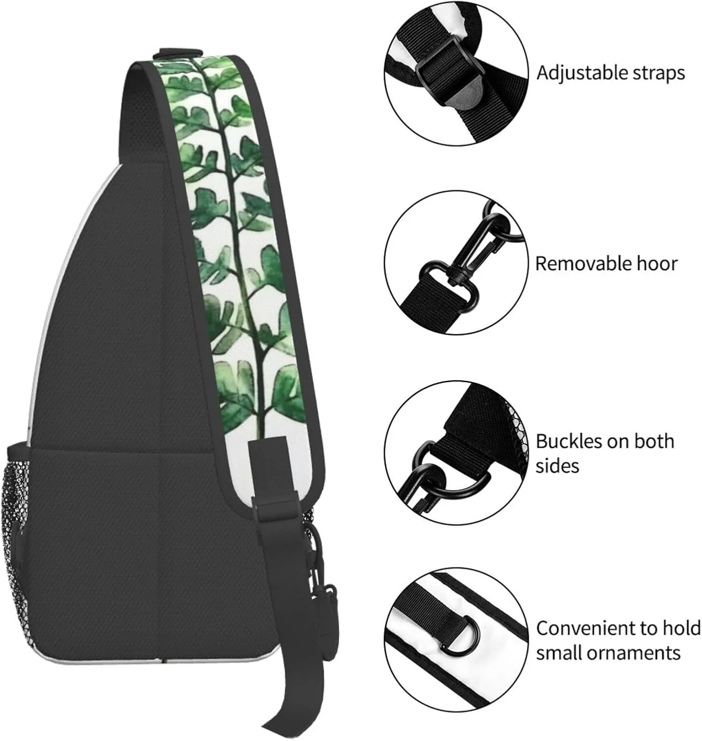 Watercolor Fern Backpack Travel Hiking Daypack Chest Bags Crossbody Shoulder Bag