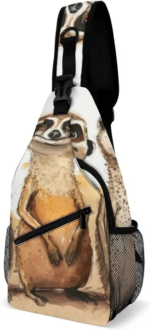 Watercolor-meerkats-cartoon Crossbody Sling Backpack, Shoulder Bag Chest Bag for Travel Sport Running