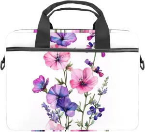 Watercolor Pink Cosmos Flowers Laptop Shoulder Bag Slim Computer Briefcase Laptop Sleeve Messenger Case