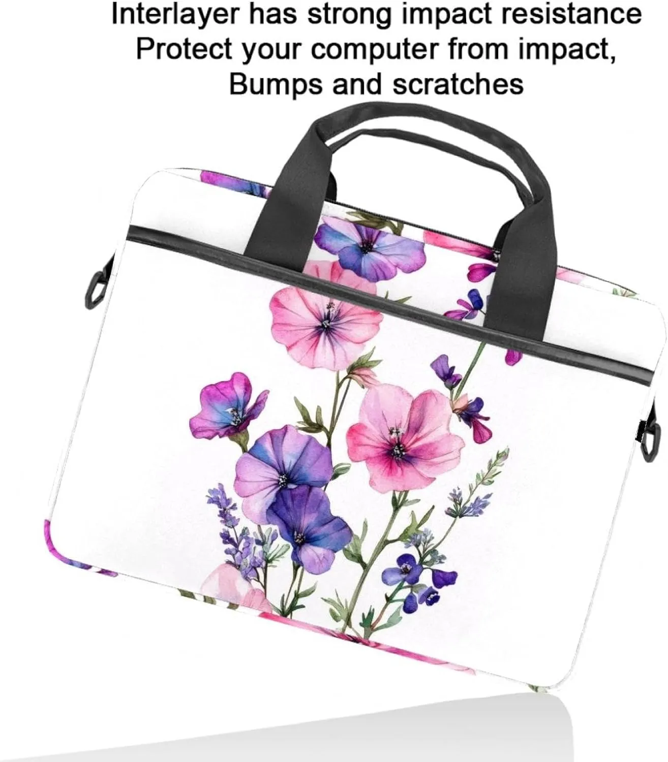 Watercolor Pink Cosmos Flowers Laptop Shoulder Bag Slim Computer Briefcase Laptop Sleeve Messenger Case