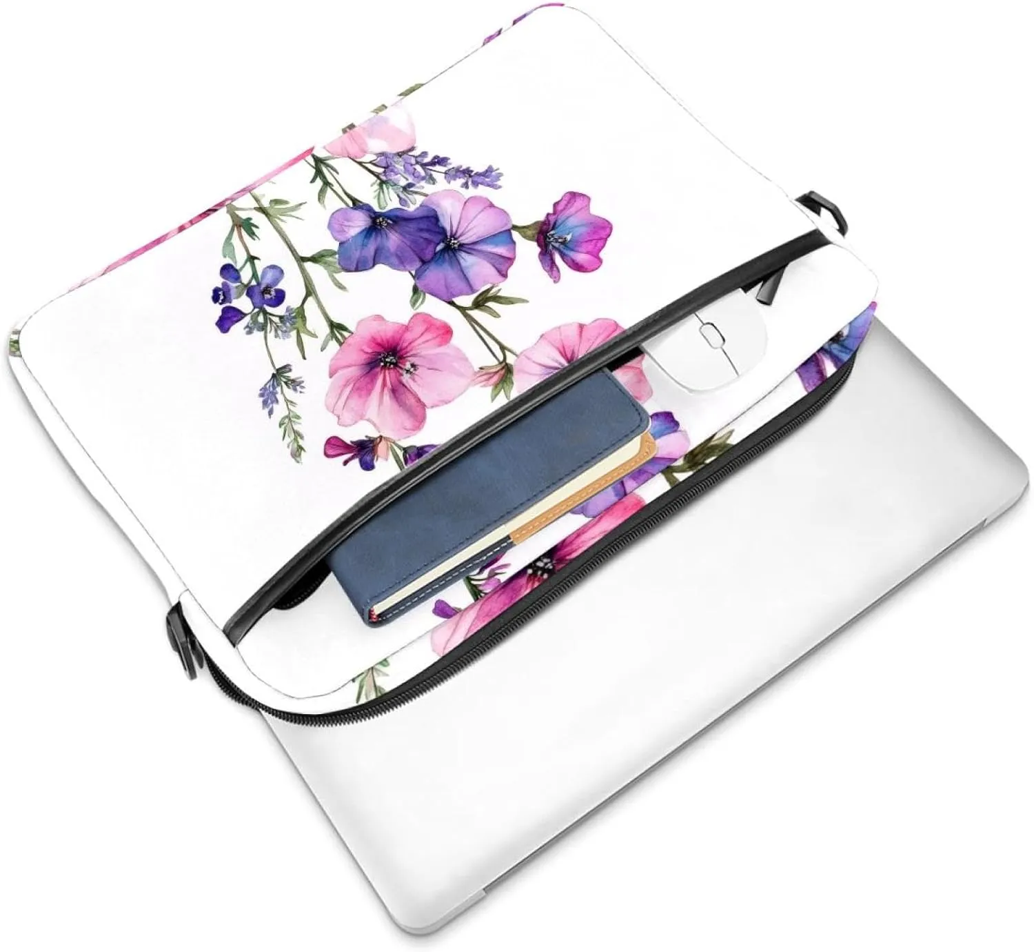 Watercolor Pink Cosmos Flowers Laptop Shoulder Bag Slim Computer Briefcase Laptop Sleeve Messenger Case