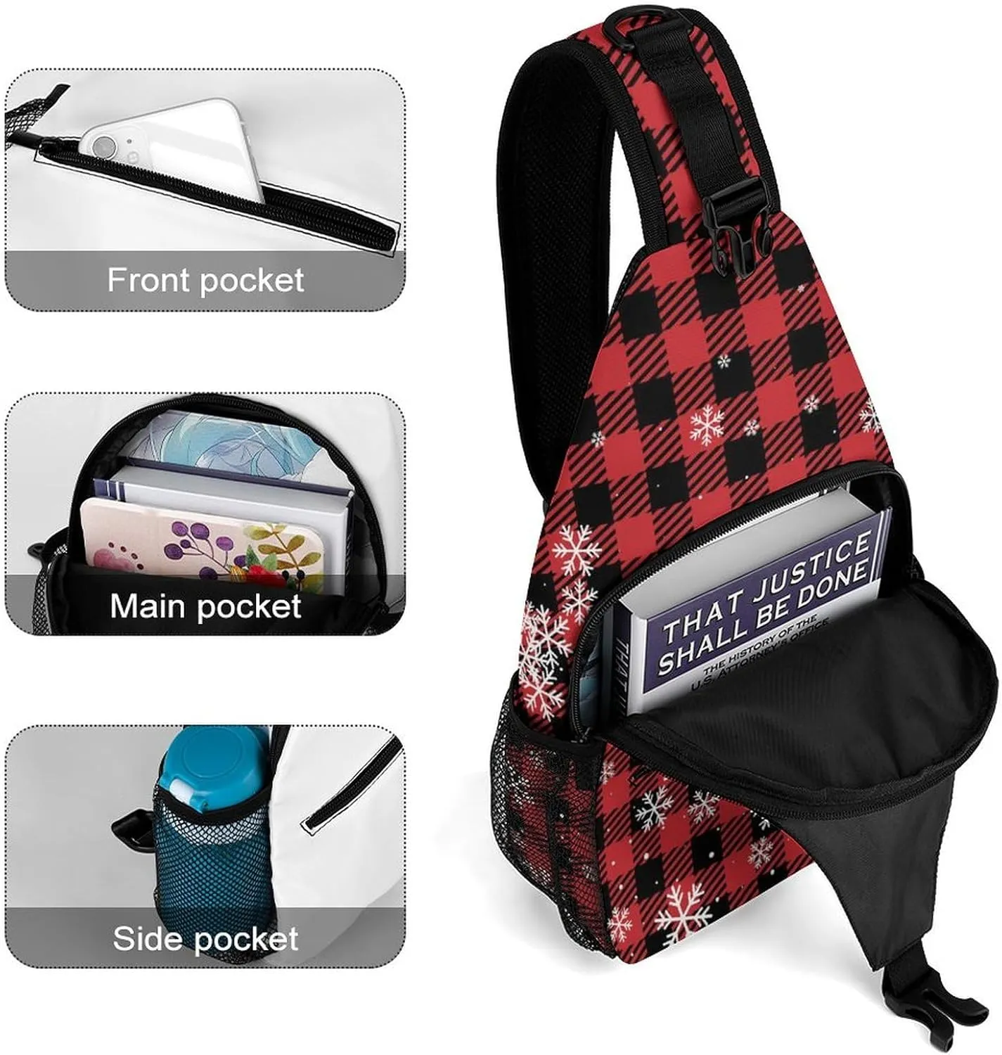 Watercolor-snowman-santa-print Sling Bag Crossbody Chest Bag Shoulder Bag For Travel Hiking Cycling Camping