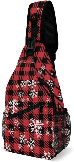 Watercolor-snowman-santa-print Sling Bag Crossbody Chest Bag Shoulder Bag For Travel Hiking Cycling Camping