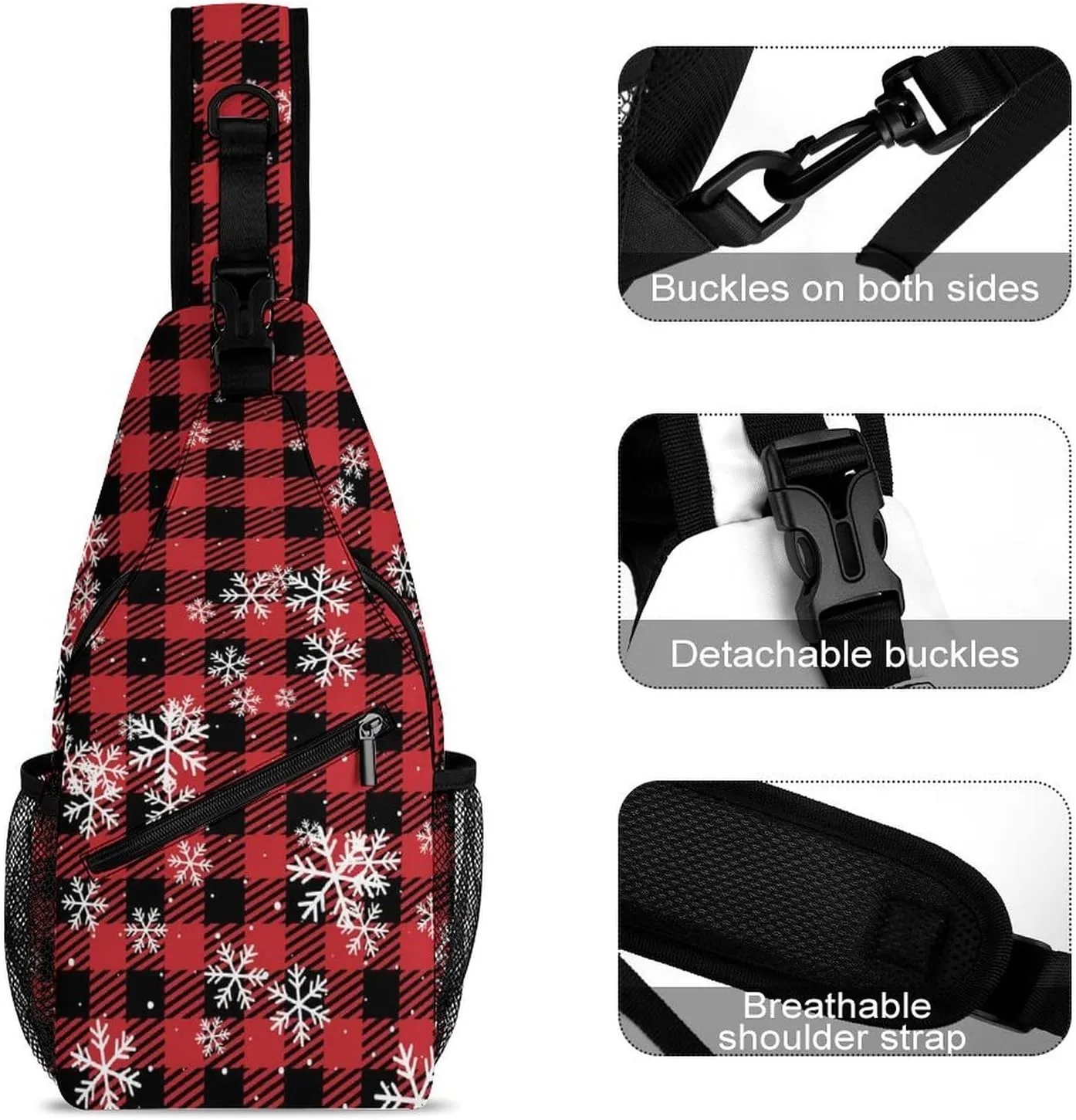 Watercolor-snowman-santa-print Sling Bag Crossbody Chest Bag Shoulder Bag For Travel Hiking Cycling Camping