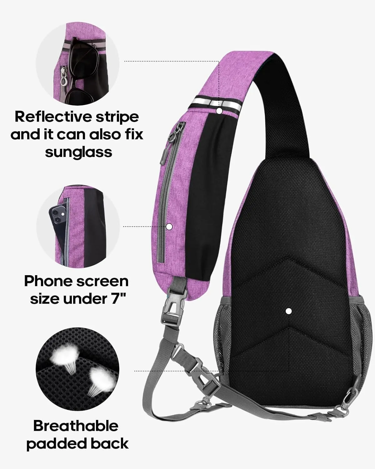 WATERFLY Small Hiking Sling Backpack: Crossbody Sling Bag Chest Bag Daypack for Women with Skin-Friendly Shoulder Strap