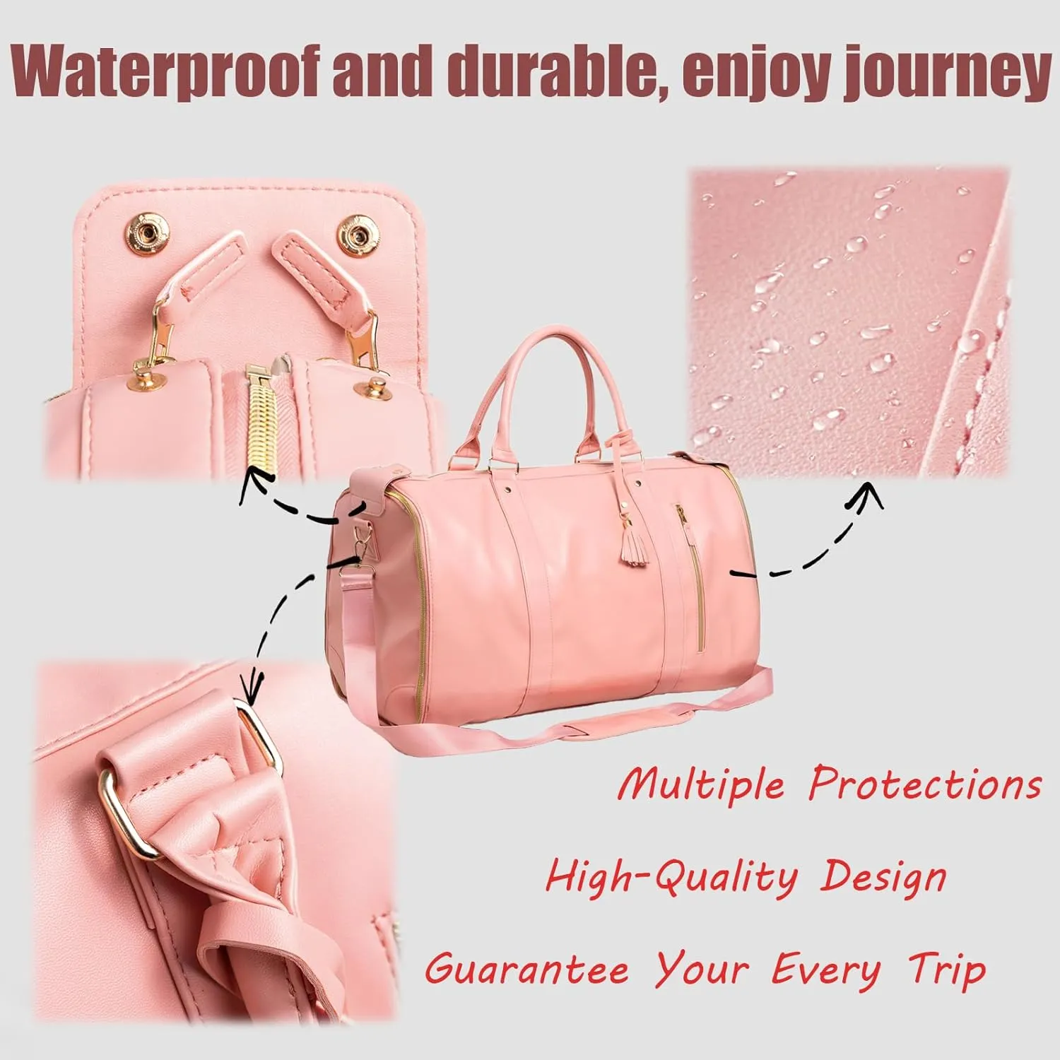 Waterproof Luxe Mega Bag Travel Carry On, PU Leather Luxe Travel Bags for Women, Convertible Garment Bags for Travel for Women (Brown)
