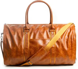 Waterproof Luxe Mega Bag Travel Carry On, PU Leather Luxe Travel Bags for Women, Convertible Garment Bags for Travel for Women (Brown)