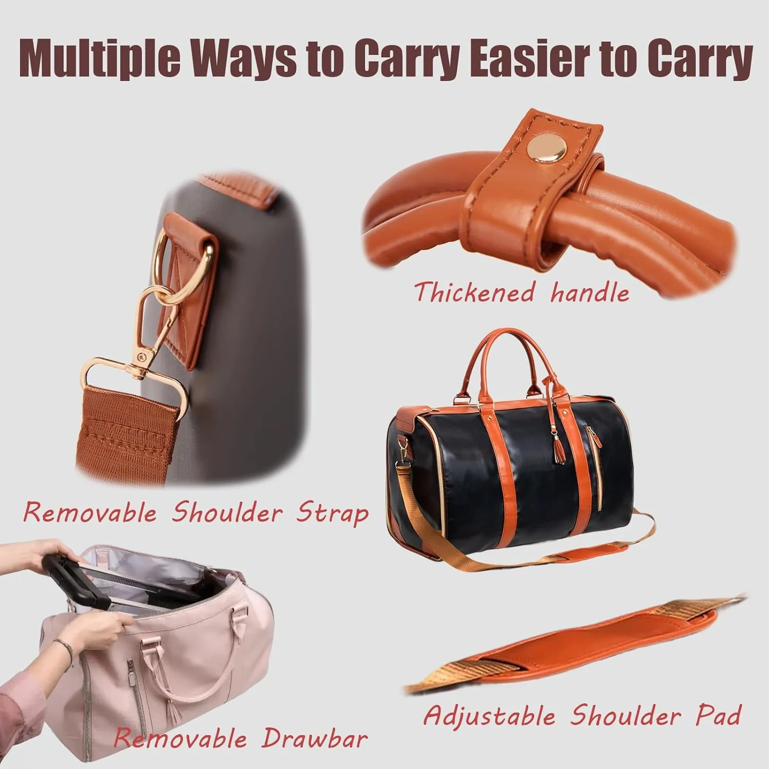 Waterproof Luxe Mega Bag Travel Carry On, PU Leather Luxe Travel Bags for Women, Convertible Garment Bags for Travel for Women (Brown)