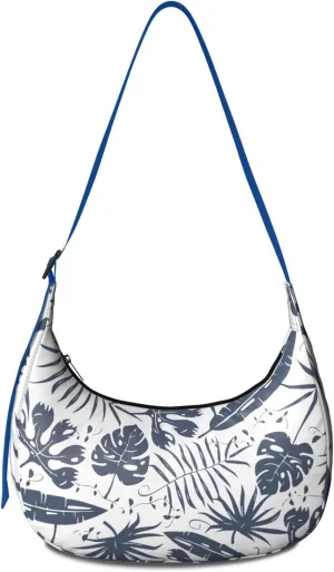 Waterproof Nylon Crescent Shoulder Bag Tropical Leaf Floral Crossbody Bag for Women Travel Sling Bag Adjustable Strap