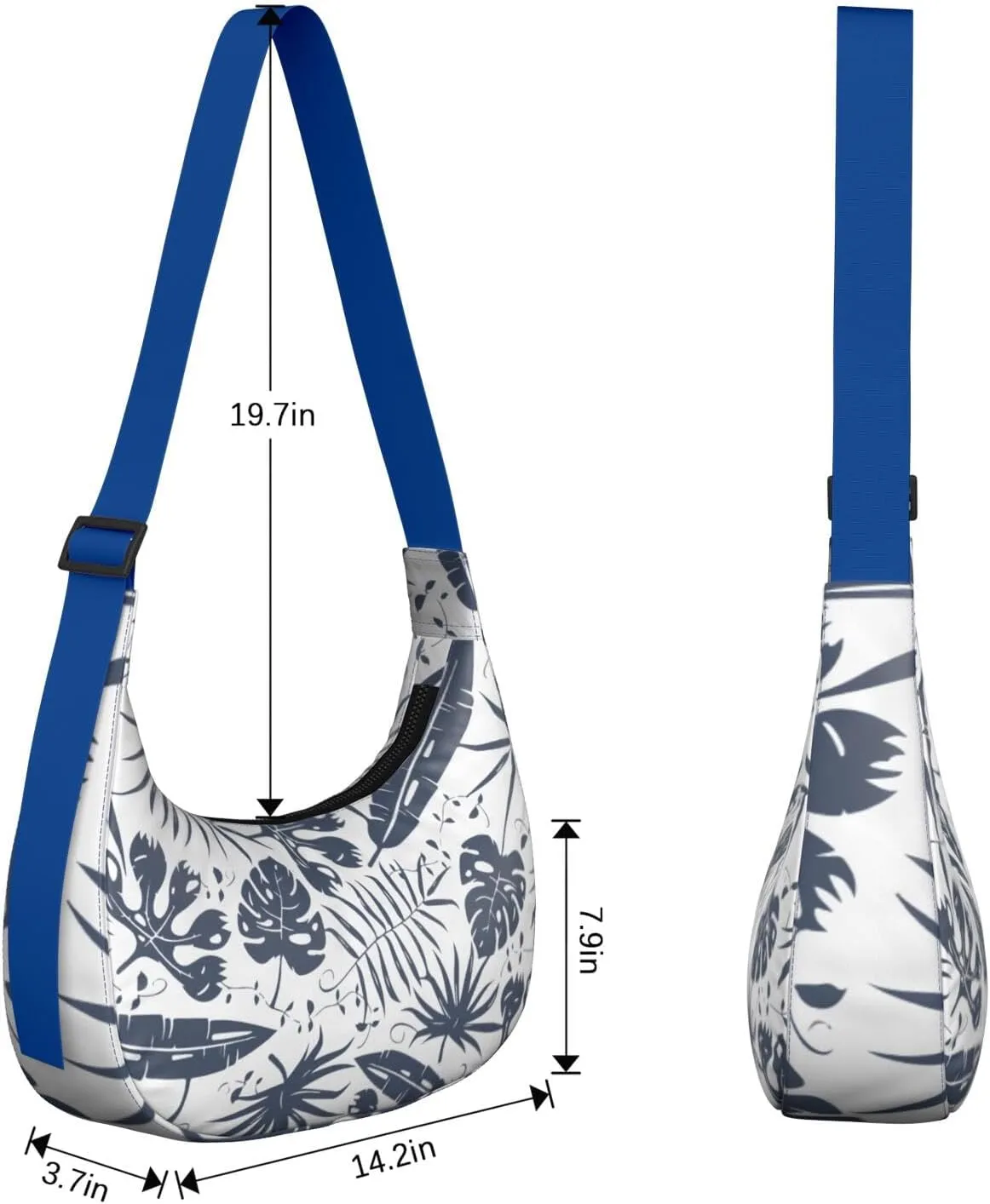 Waterproof Nylon Crescent Shoulder Bag Tropical Leaf Floral Crossbody Bag for Women Travel Sling Bag Adjustable Strap