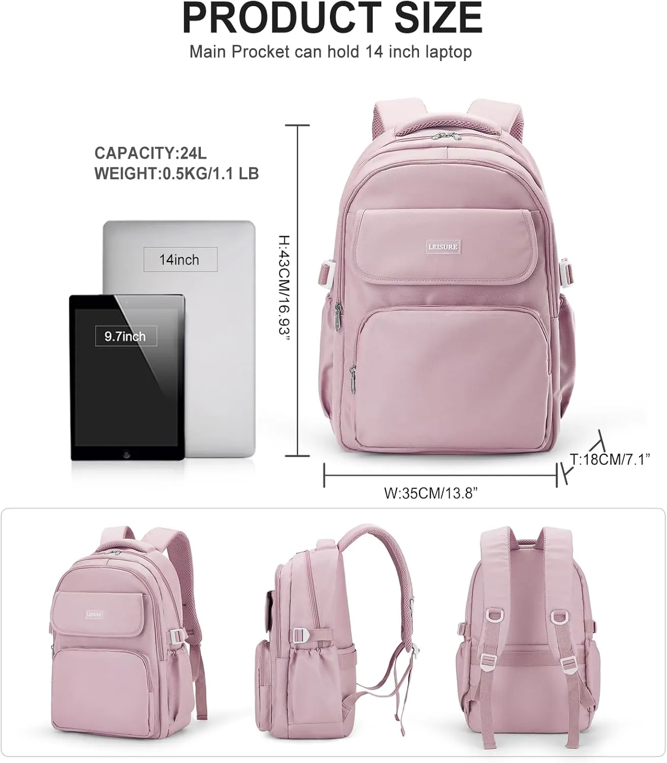 Waterproof School Backpack For College Students Women,Simple Kawaii Bookbags,Casual Laptop Travel Daypack Backpacks,Lightweight School Bags For Girls(Purple)