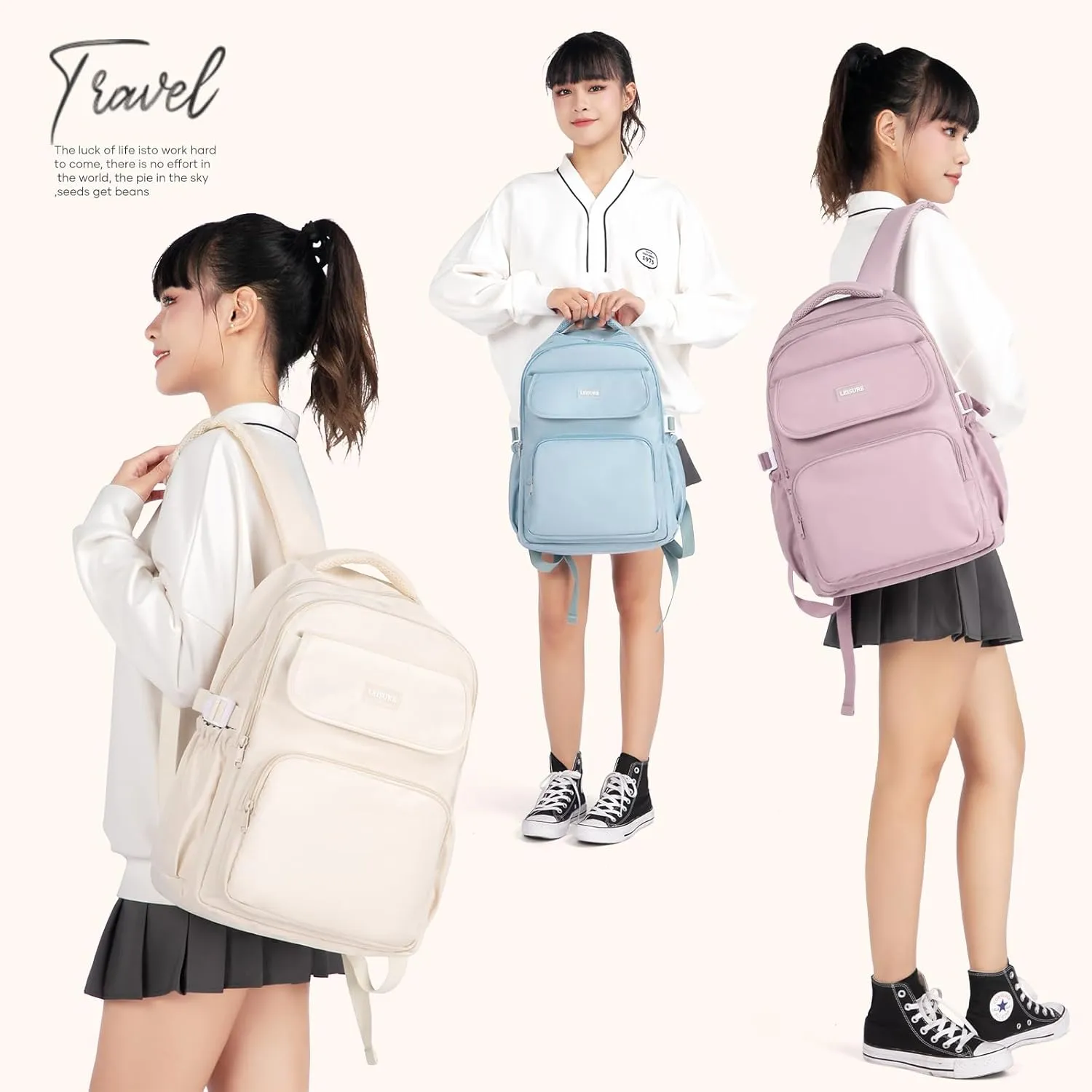 Waterproof School Backpack For College Students Women,Simple Kawaii Bookbags,Casual Laptop Travel Daypack Backpacks,Lightweight School Bags For Girls(Purple)