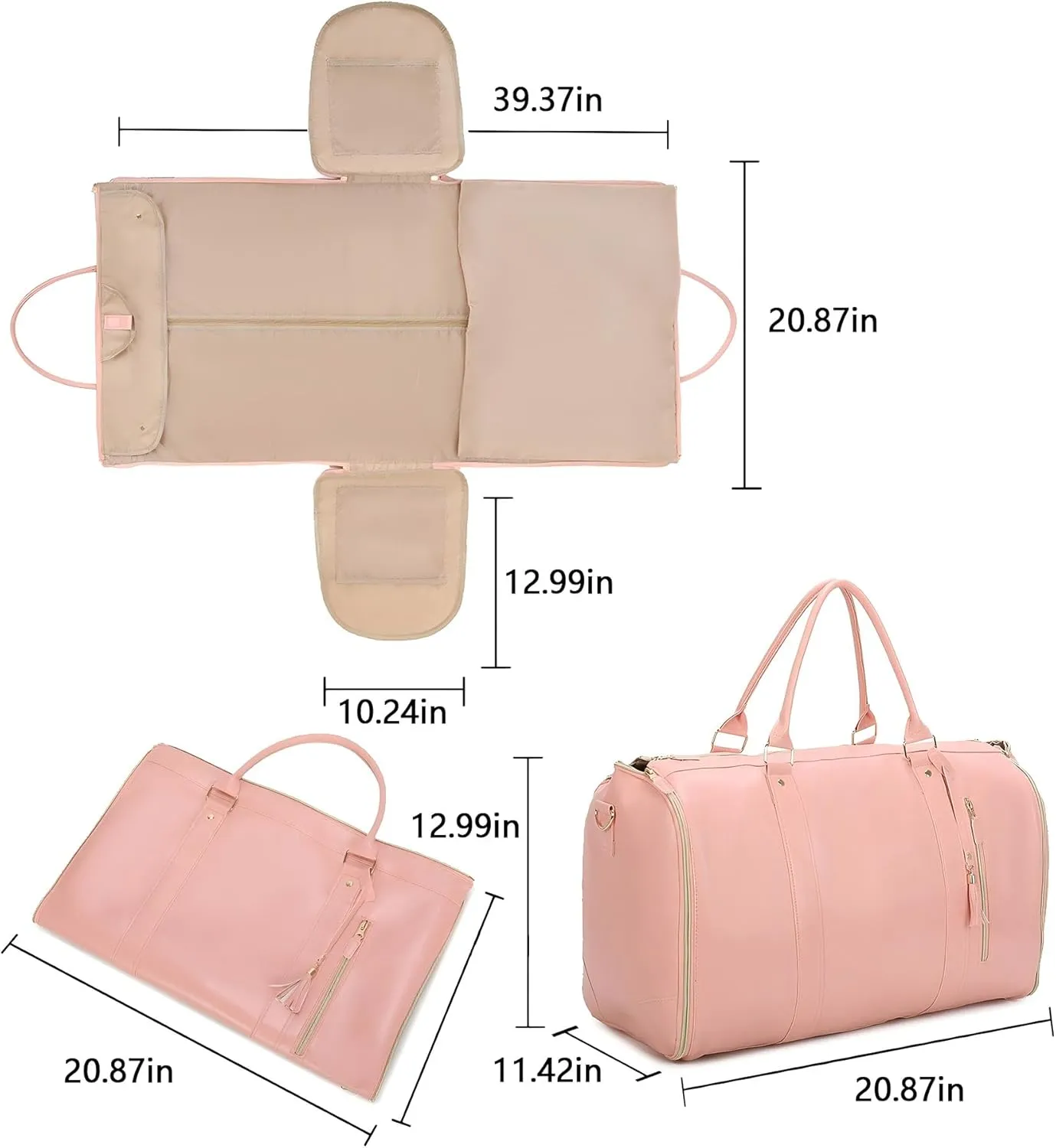WEALTH Convertible Toiletry Bag - Waterproof Travel Organizer, Weekender Essentials (Pink)
