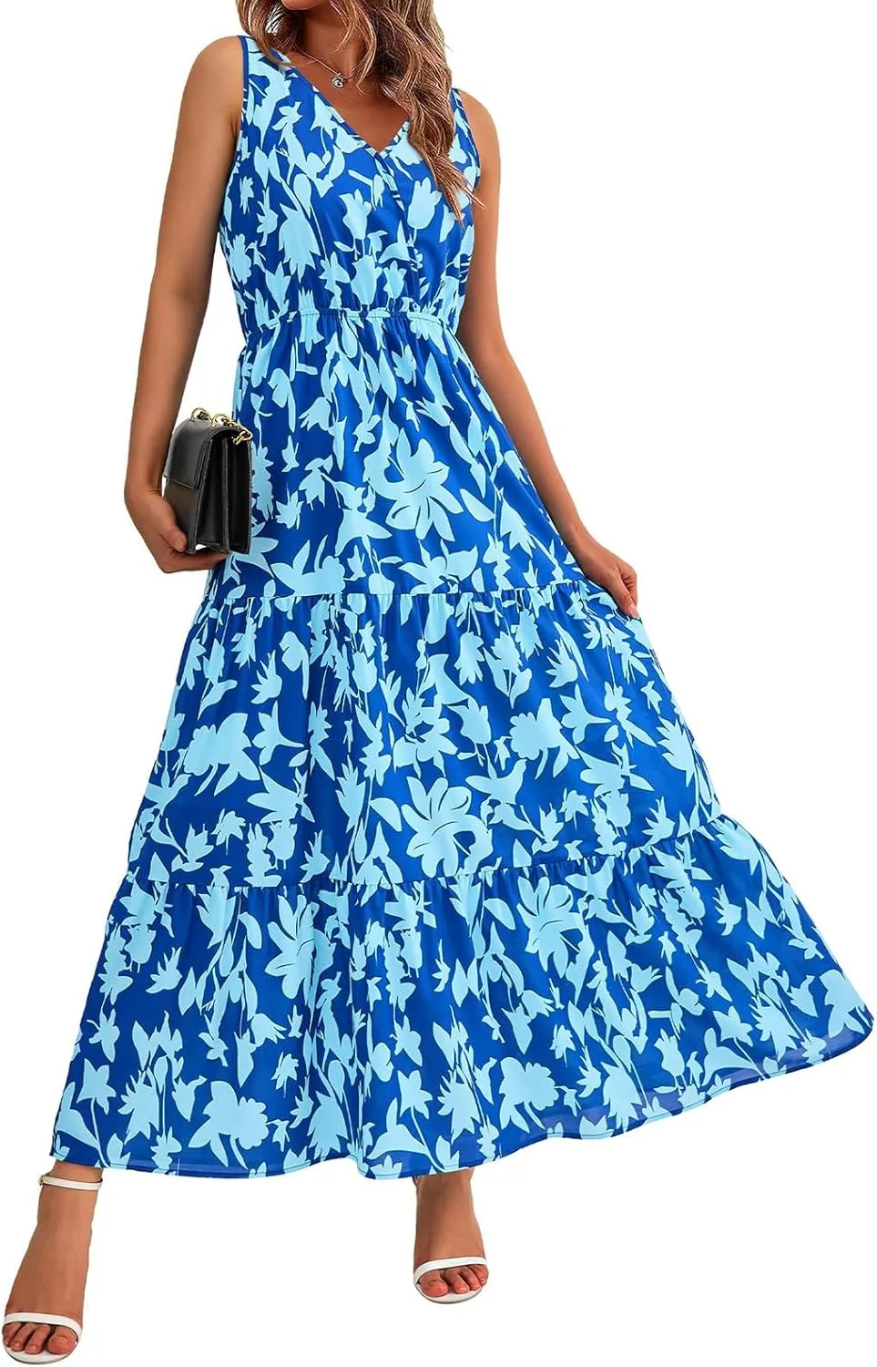 Wedding Guest Dresses for Women 2025 Beach Summer Dresses Casual Sleeveless Maxi Dresses Trendy Cute Floral Long Dress