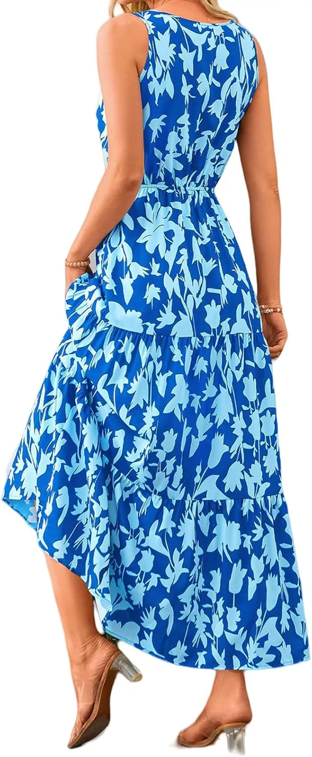 Wedding Guest Dresses for Women 2025 Beach Summer Dresses Casual Sleeveless Maxi Dresses Trendy Cute Floral Long Dress