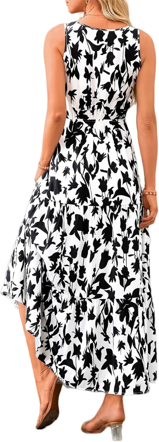 Wedding Guest Dresses for Women 2025 Beach Summer Dresses Casual Sleeveless Maxi Dresses Trendy Cute Floral Long Dress